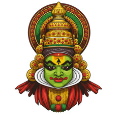 Kathakali Indian Dance with Colorful Face Makeup Transparent Background