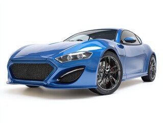Sleek Blue Modern Sports Coupe on White Background