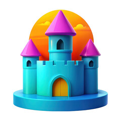 3d rendered whimsical castle at sunset