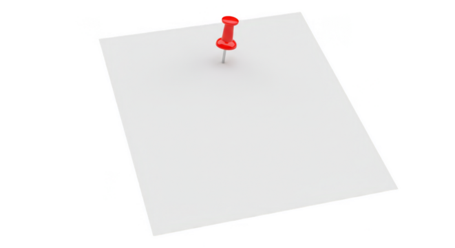 Isolated Sheet Paper Note with Red Pin Transparent Background