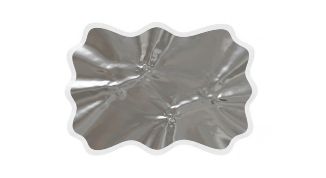 Isolated Silver Metal Foil Sheet with Wrinkled Texture