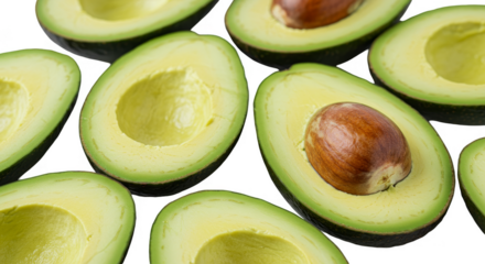 Isolated Sliced Avocado Fruit Fresh Green Halves Transparent Background