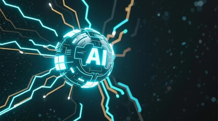 Electric artificial intelligence emblem with glowing circuitry, perfect for concept-driven wallpaper, AI-themed advertising, and e-learning visuals - Powered by Adobe