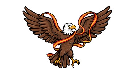 Bald eagle flying with Belgian flag trails