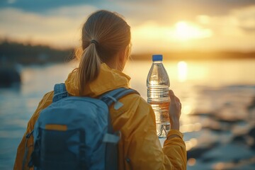 Clean freshwater concept, woman drinking mineral water in the morning for good health and hydration, Generative AI