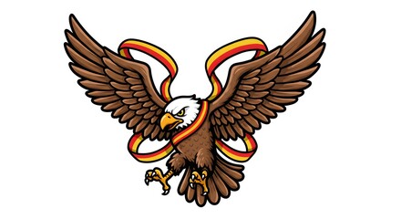 Majestic eagle with wings spread and flag accents