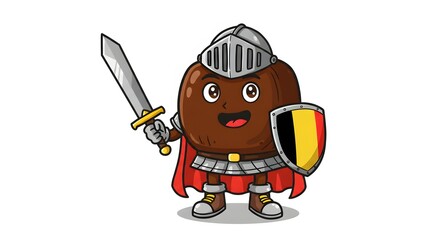 Chocolate knight in armor holding shield and sword