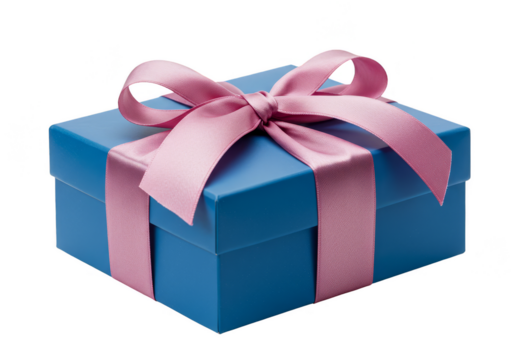 Isolated Blue Gift Box with Pink Ribbon for Celebration PNG