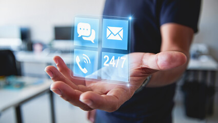 Corporate Executive Interacting with Advanced Hologram Interface for Business Intelligence, Analytics, and Strategy Planning