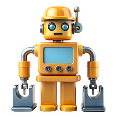 Fototapeta premium A charming orange toy robot with a blue screen and metallic details, isolated on transparent background