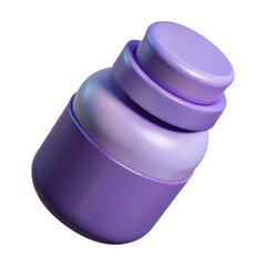 3d rendered purple pill bottle with subtle iridescent highlights