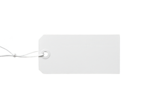 Isolated White Tag Blank Cardboard Label with String on Transparent Background