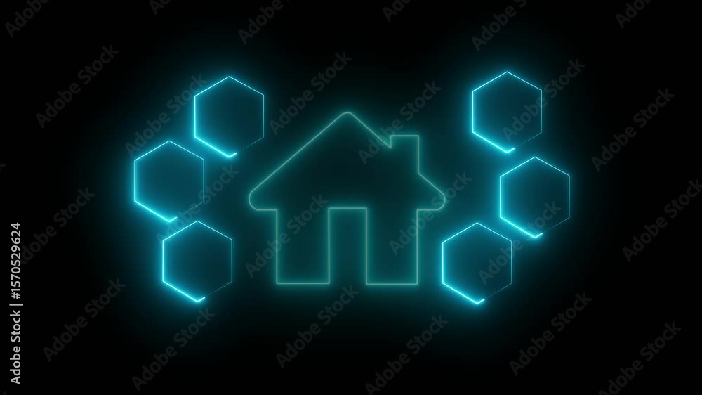 Aufkleber smart home control concept. home automation system and remote home control online. glowing neon line