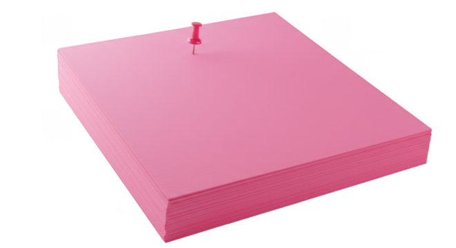Pink Note Paper Stack with Pushpin 3D Render Transparent Background