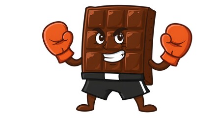 Chocolate boxer with orange gloves ready to fight