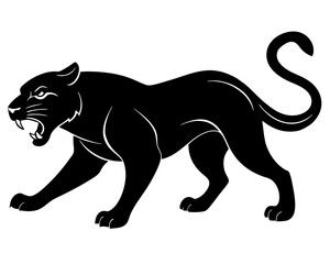 Obraz premium Stylized black panther snarling with its mouth open and sharp teeth