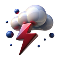 3d rendered icon of a storm cloud with lightning and orbs