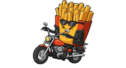Fries on motorcycle with sunglasses