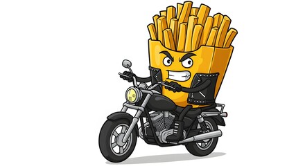 French fries biker mascot with sunglasses