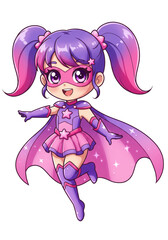 Purple Chibi Superhero Pixel Art Character Illustration with Ponytails
