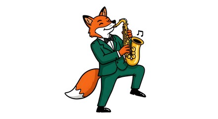 Fox playing music on saxophone in celebration