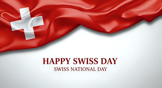A festive Swiss National Day celebration is depicted with a vibrant waving flag, perfect for holiday greetings or cultural event promotions, showcasing patriotism. - Powered by Adobe