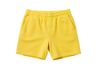 Pair of Yellow Sport Shorts with Elastic Waistband on Transparent