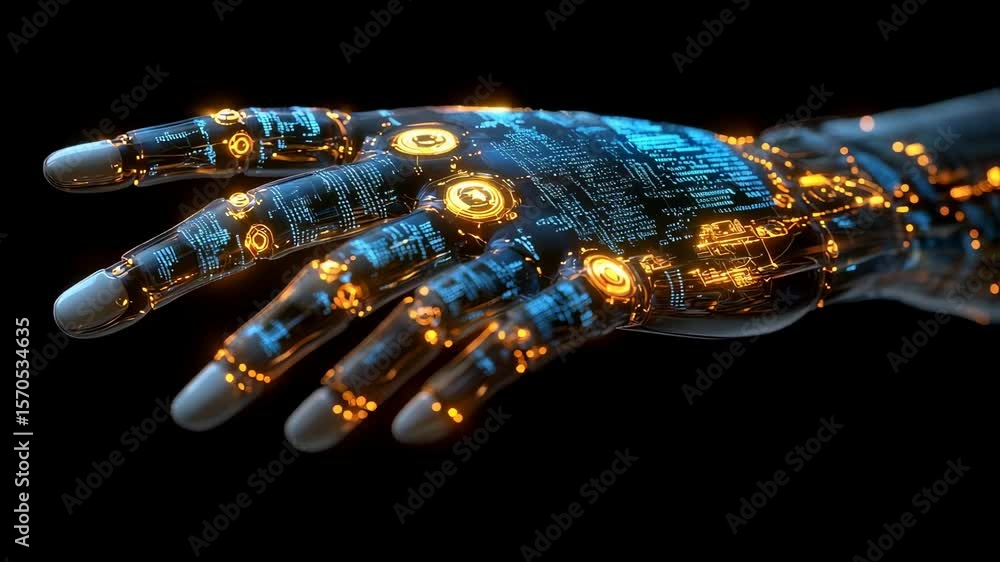 Poster futuristic robotic hand showing advanced technology and artificial intelligence
