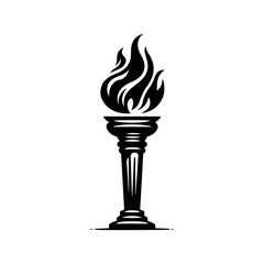 Vintage black and white torch design, classic style, ancient flame.