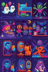 halloween story, pixel art, eps 10 illustration