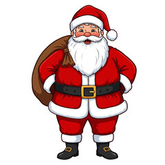 Santa Claus Cartoon Full Body Illustration Wearing Red Outfit and Bag