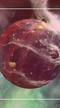 Animation of white frame over planet on sky with stars