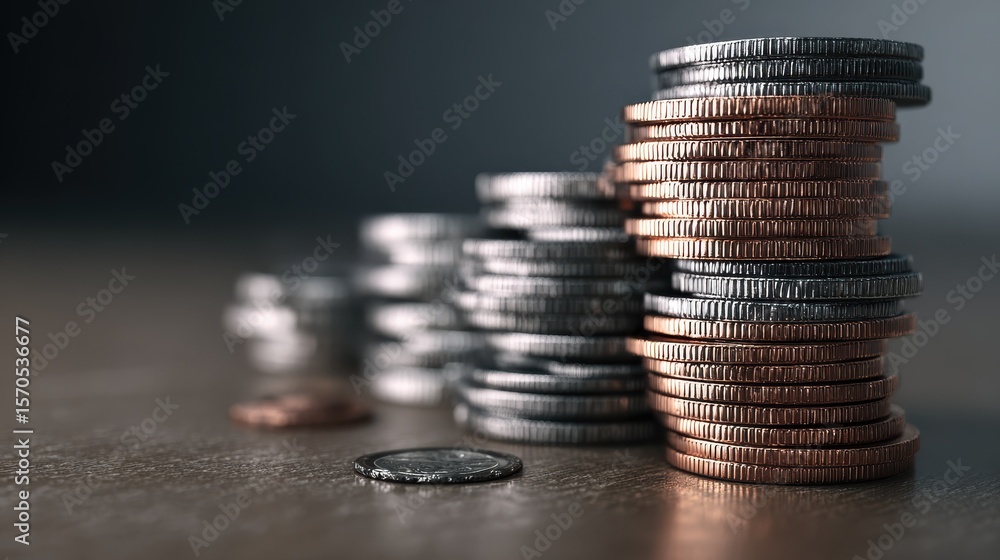 Poster stack of coins a closeup of a growing stack of coins on a table representing incremental savings for