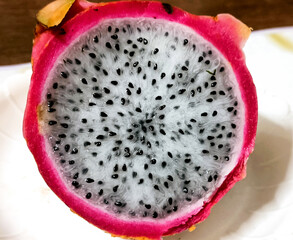 Freshly Cut Dragon Fruit Halves