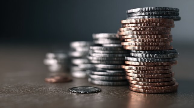 Stack of Coins A closeup of a growing stack of coins on a table representing incremental savings for unexpected expenses.
