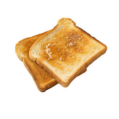 Two slices of golden brown toast sprinkled with coarse salt isolated on transparent background
