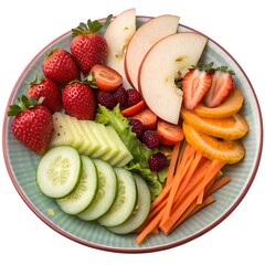 Fresh fruit and vegetable salad platter isolated on transparent background