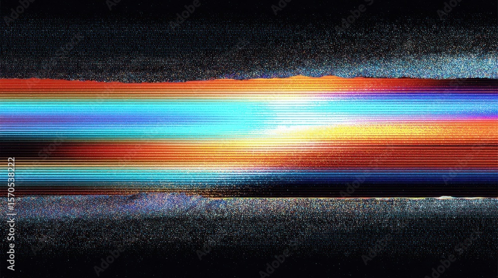 Poster glitch effect digital distortion over gradient noise with holographic overlay and screen scratches f