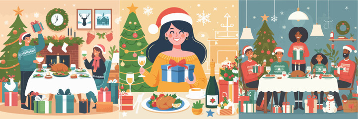Christmas celebration with gifts and family dinner