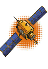 Satellite Vector Illustration orbiting Earth Via Wireless Communication