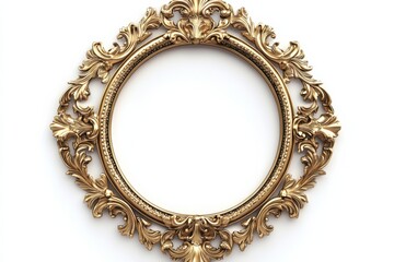 Vintage Gold Frame Ornament Ornate Empty Round Picture Classic Antique Decor Art on White Background. Generative Ai