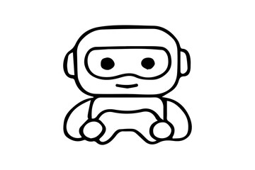 The robot has a rounded helmet-like head with a large goggle-style visor containing two circular black eyes.