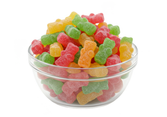 Sweet Gummy Candy Bears in Bowl Delightful Snack Food Transparent