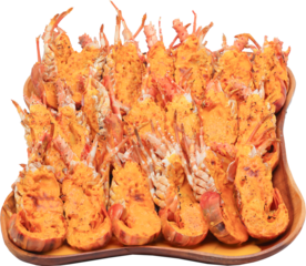 Grilled lobster steak. Lobster Barbecue grill steamed Cooking. Grilled lobster with butter sauce. 