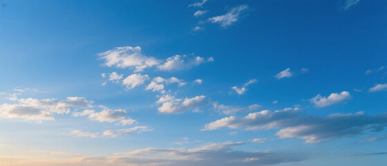 A highly realistic view of a deep blue sky during late afternoon, featuring soft, scattered clouds drifting across the frame.