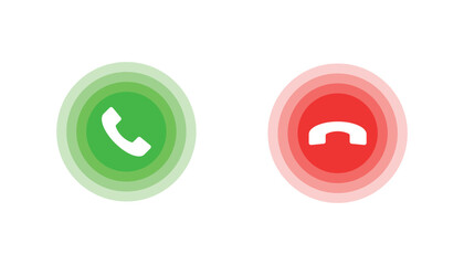 Answer and decline phone call signs. mobile call accept and decline icons. green and red colors ui buttons. vector illustration