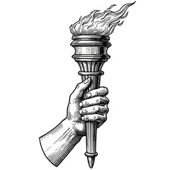Vintage Illustration of Hand Holding a Burning Bright Torch