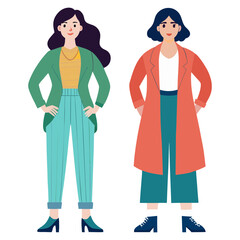 Obraz premium Two stylish women posing confidently in fashionable outfits