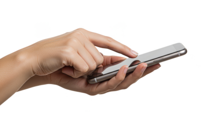 Using Silver Mobile Phone Touching Screen with Transparent Background