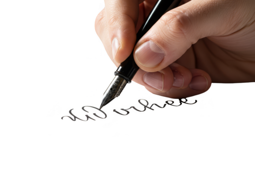 Signing Hand with Pen Writing Isolated Transparent Background
